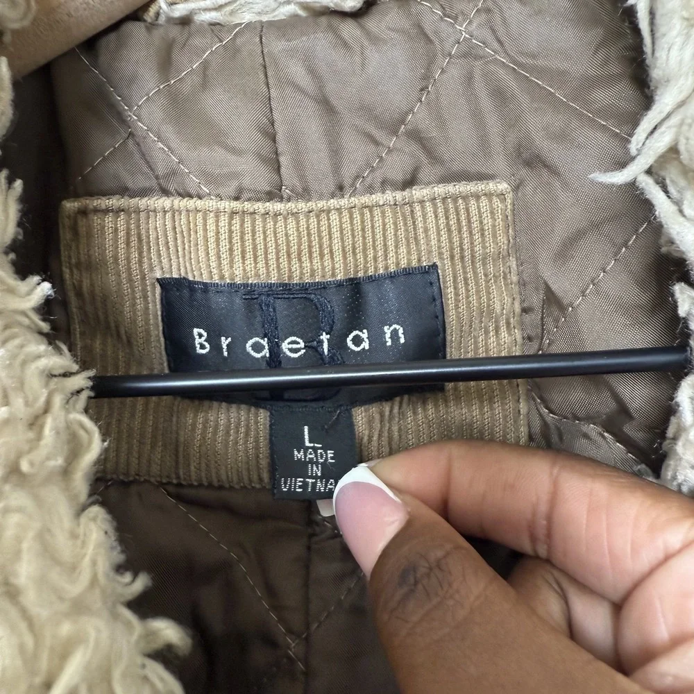 VTG 90s y2k Braetan Women Sherpa‎ Lined Corduroy Jacket Large Brown Western Boho